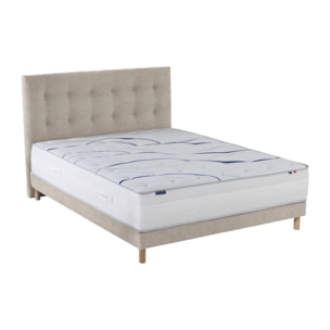 Ensemble matelas mémoire de forme MEMORIA + sommier + tête de lit, chenille bouclettes Crème