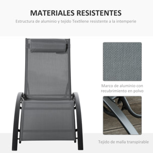 Tumbona Reclinable con Respaldo Ajustable Reposacabezas Extraíble Aluminio Gris