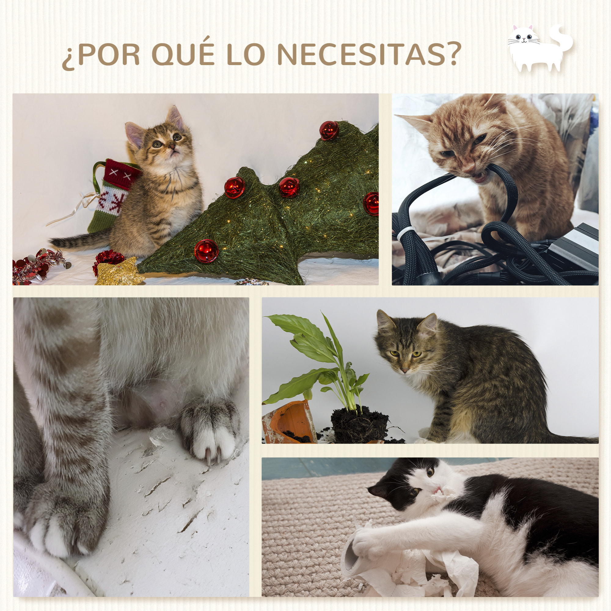 Juego de Estanterías para Gatos de 4 Piezas Rascador de Pared para Gatos con 3 Postes de Sisal Hamaca y 1 Plataforma para Saltar de 3 Niveles Gris