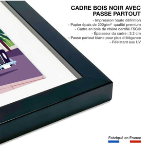 Affiche vacances à Nice Affiche + cadre en bois - Noir