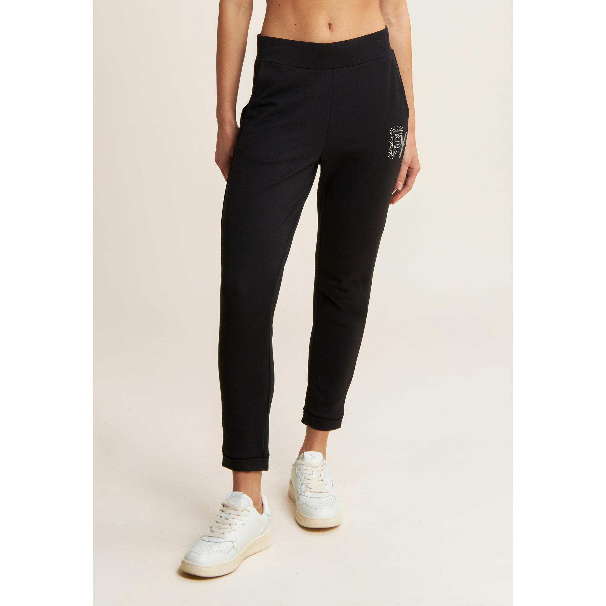 Pantaloni 7/8 con Risvolto e Strass