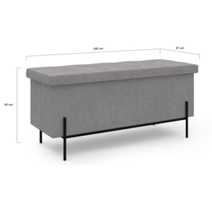 Banc coffre avec pieds noirs Loan en tissu gris 100cm
