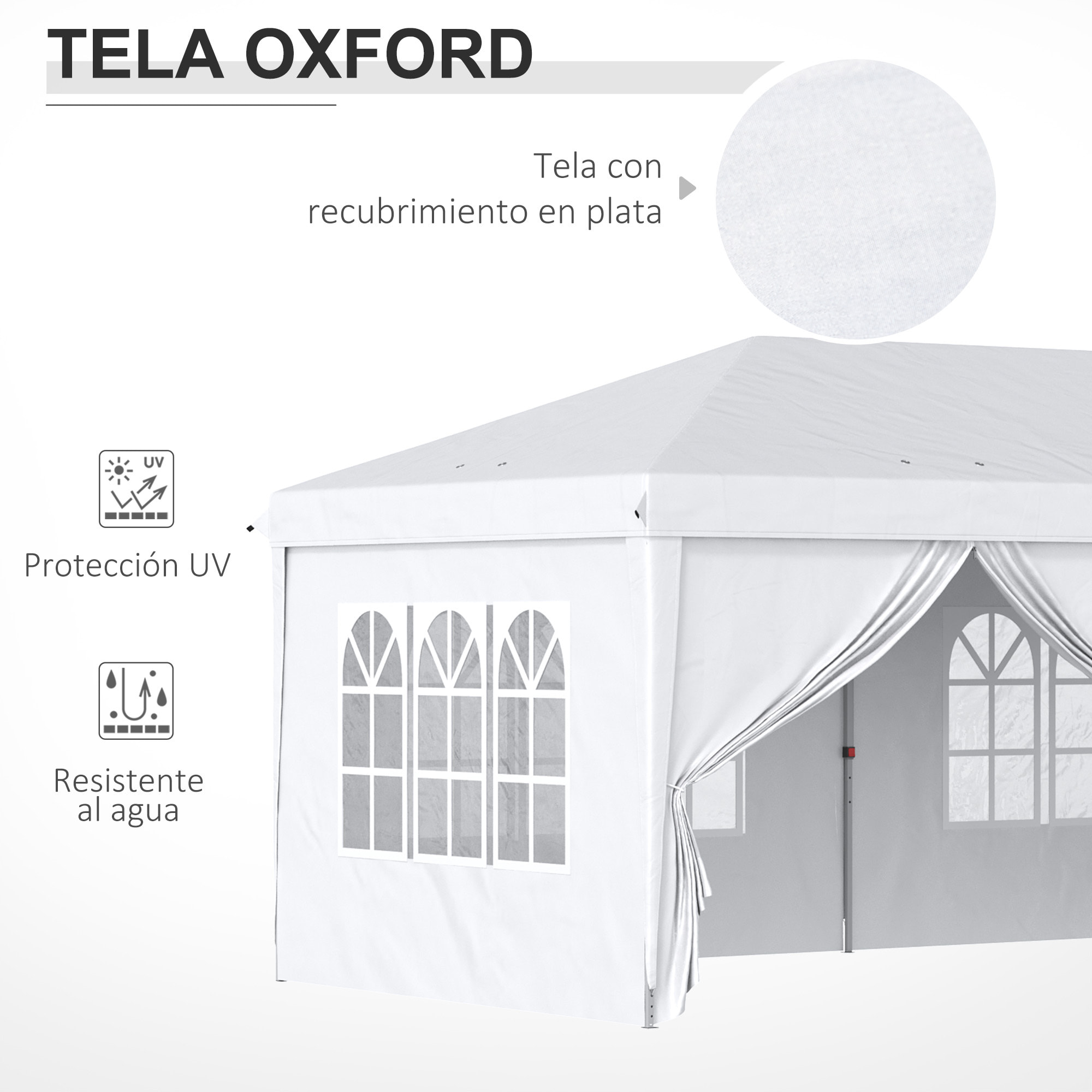 Carpa Plegable 5,85x2,95x2,7 m Cenador de Jardín Gazebo Plegable con 4 Paneles 4 Ventanas 2 Puertas con Cremallera 1 Bolsa Anti-UV para Terraza Patio Playa Blanco