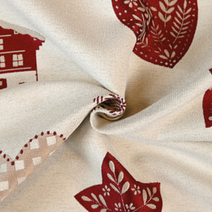 Tissu jacquard d’ameublement avec motifs chalets et cœurs - Rouge