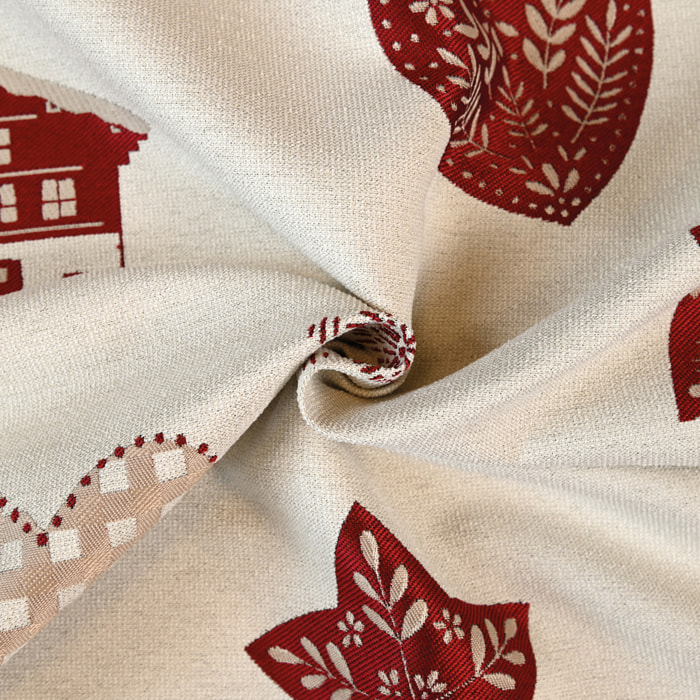 Tissu jacquard d’ameublement avec motifs chalets et cœurs - Rouge