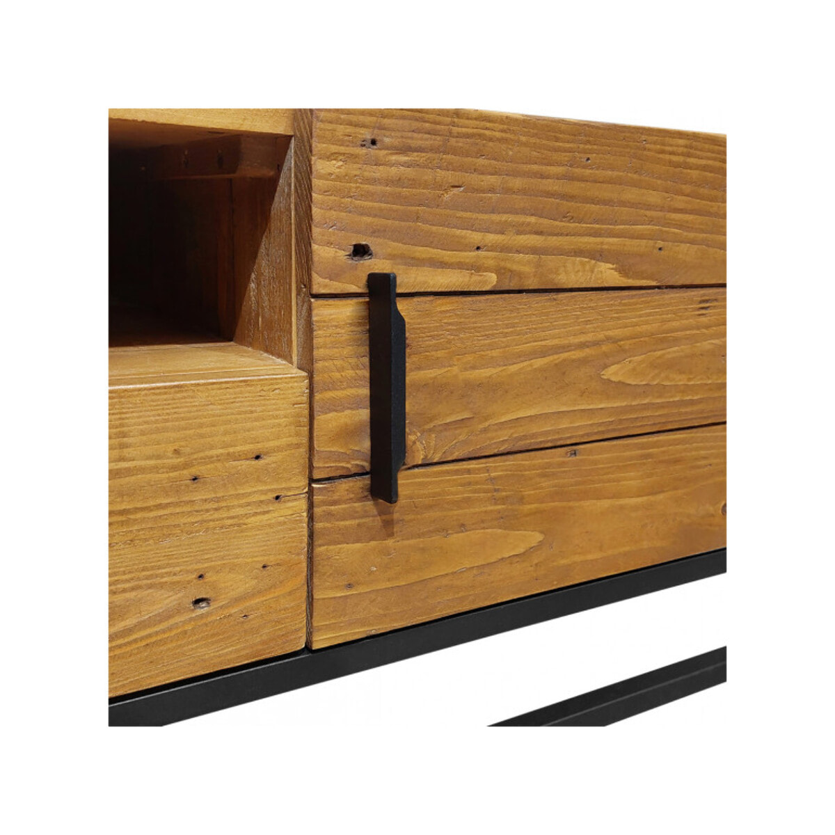 Meuble TV en bois de pin et métal noir L160 cm - INDUS