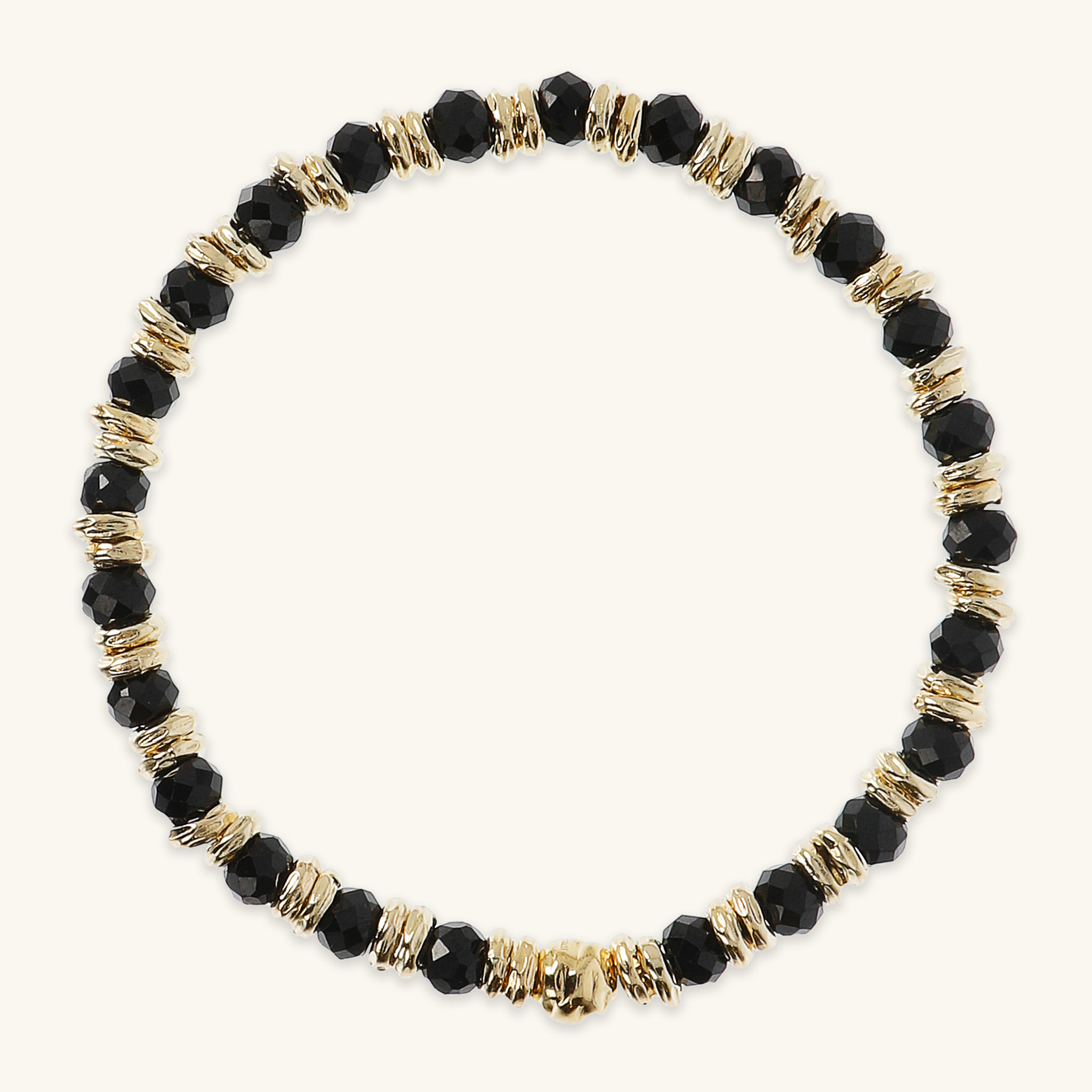 Bracciale Elastico con Rondelle Golden e Pietra Naturale Spinello Nero
