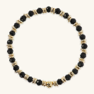 Bracciale Elastico con Rondelle Golden e Pietra Naturale Spinello Nero