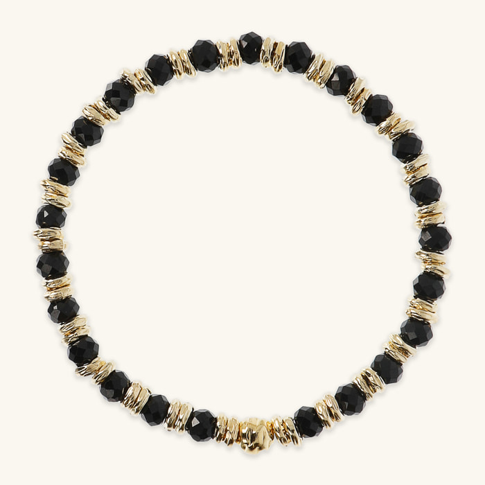 Bracciale Elastico con Rondelle Golden e Pietra Naturale Spinello Nero