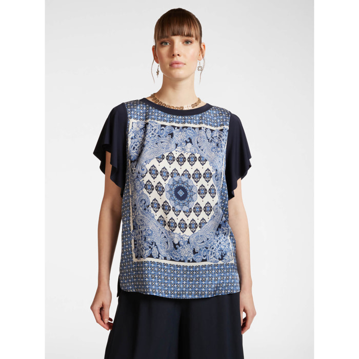 Elena Mirò - T-shirt con davanti stampato - Blu