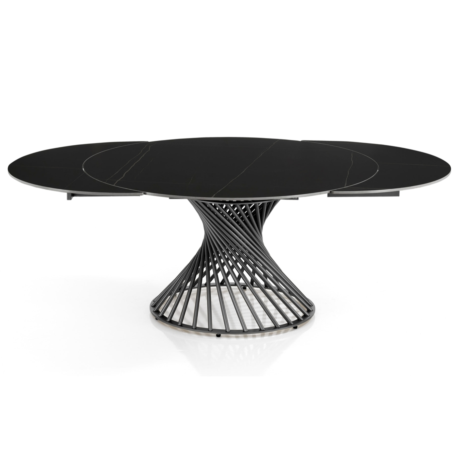 Table à manger ronde extensible Tomasucci JORUM, céramique effet marbre noir, piètement gris, Ø 120/180 cm