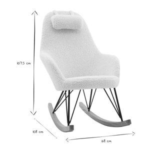Rocking chair scandinave en tissu effet peau de mouton blanc, métal noir et bois clair JHENE