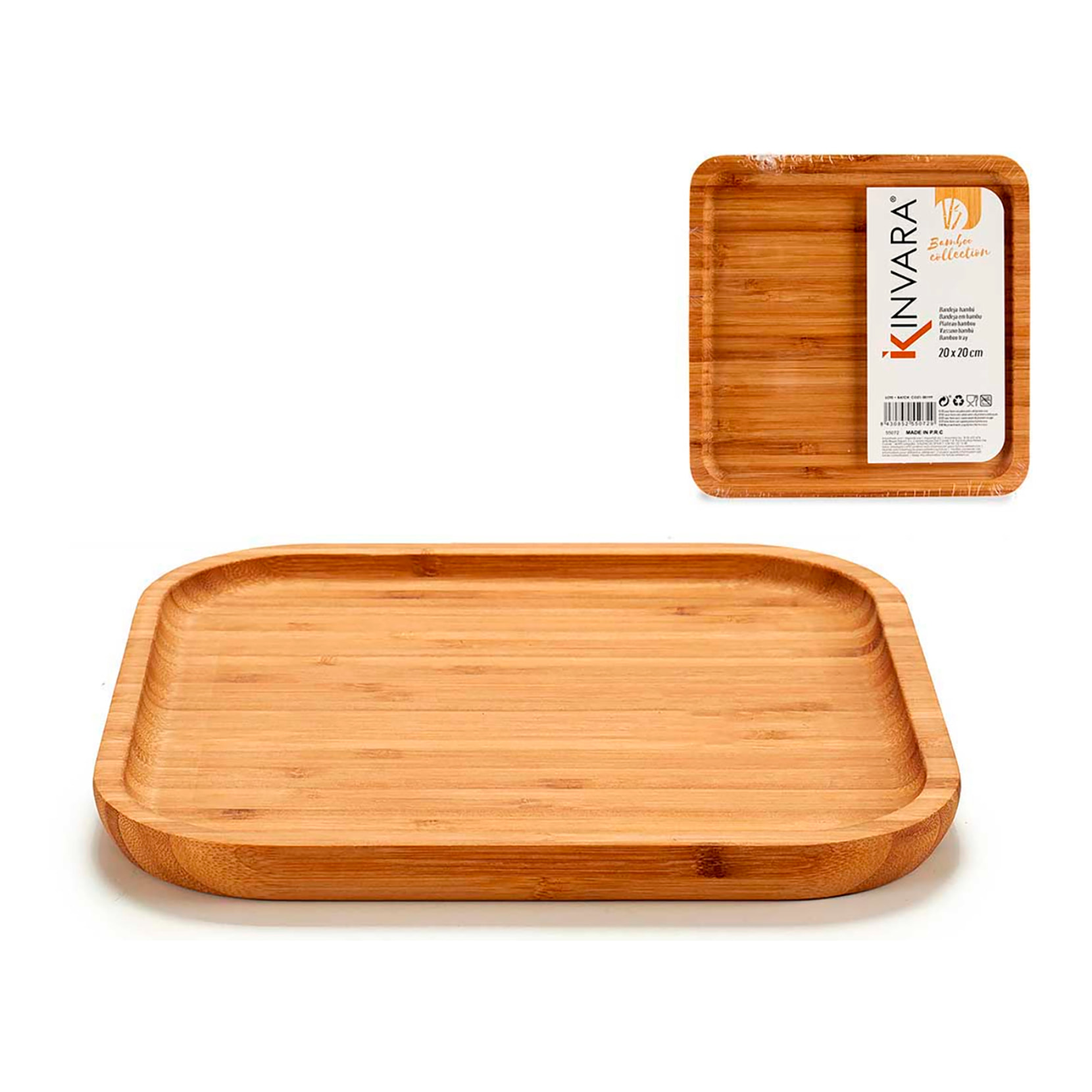 Bandeja de Bambú para aperitivos cuadrada pequeña. 20x20 cm