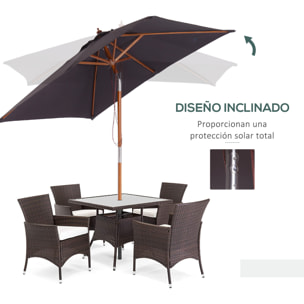Sombrilla Terraza Exterior 200x150 cm Sombrilla de Jardín Rectangular con Ángulo Ajustable Mástil de Madera y Manivela Parasol para Patio Terraza Gris Oscuro