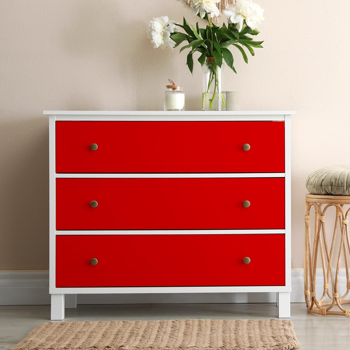 Rouleau adhésif décoratif Vinyle au Mètre - Rouge tomate - Sticker Lavable Imperméable Mur Cuisine Meubles