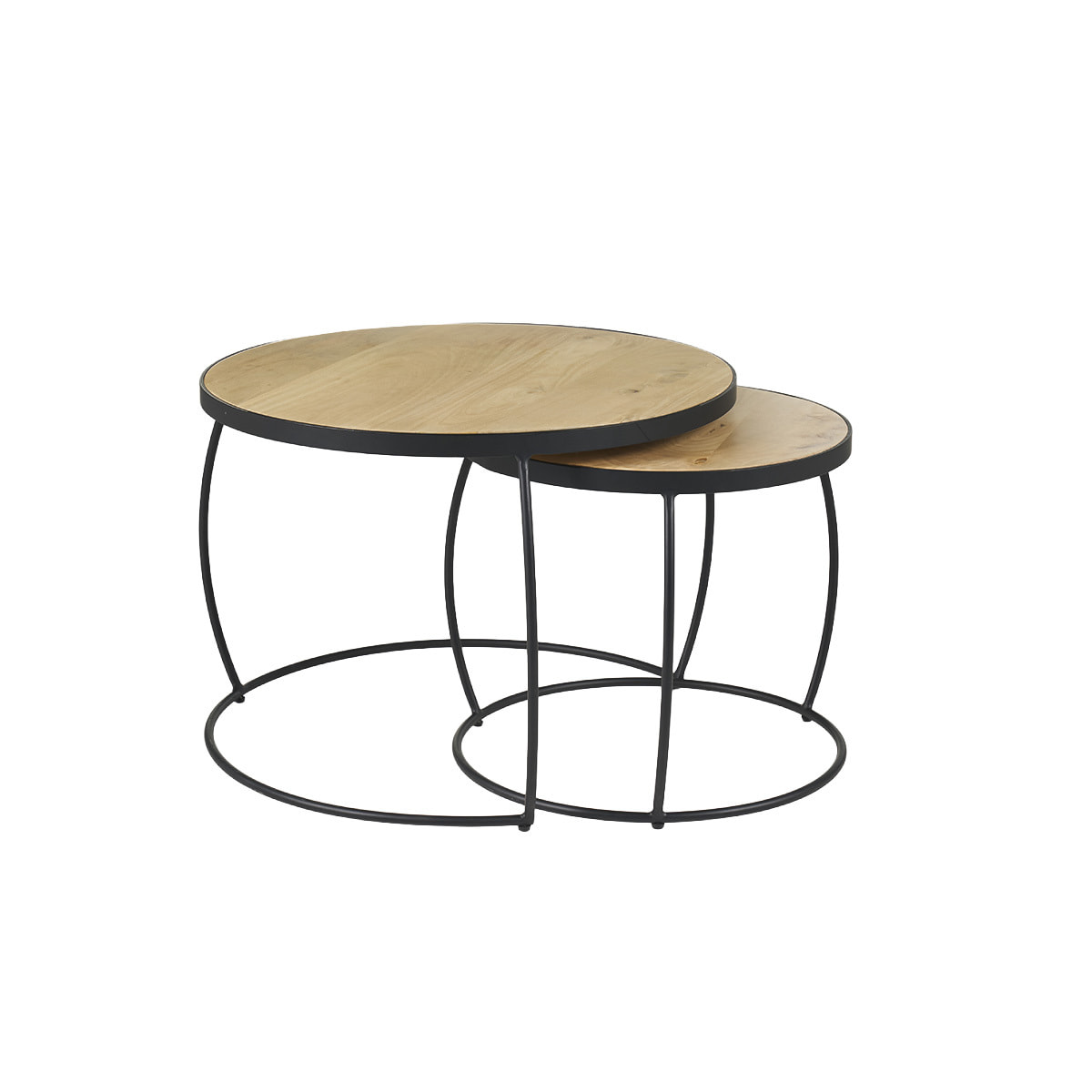 Tables basses gigognes rondes bois manguier massif (lot de 2) BARREL