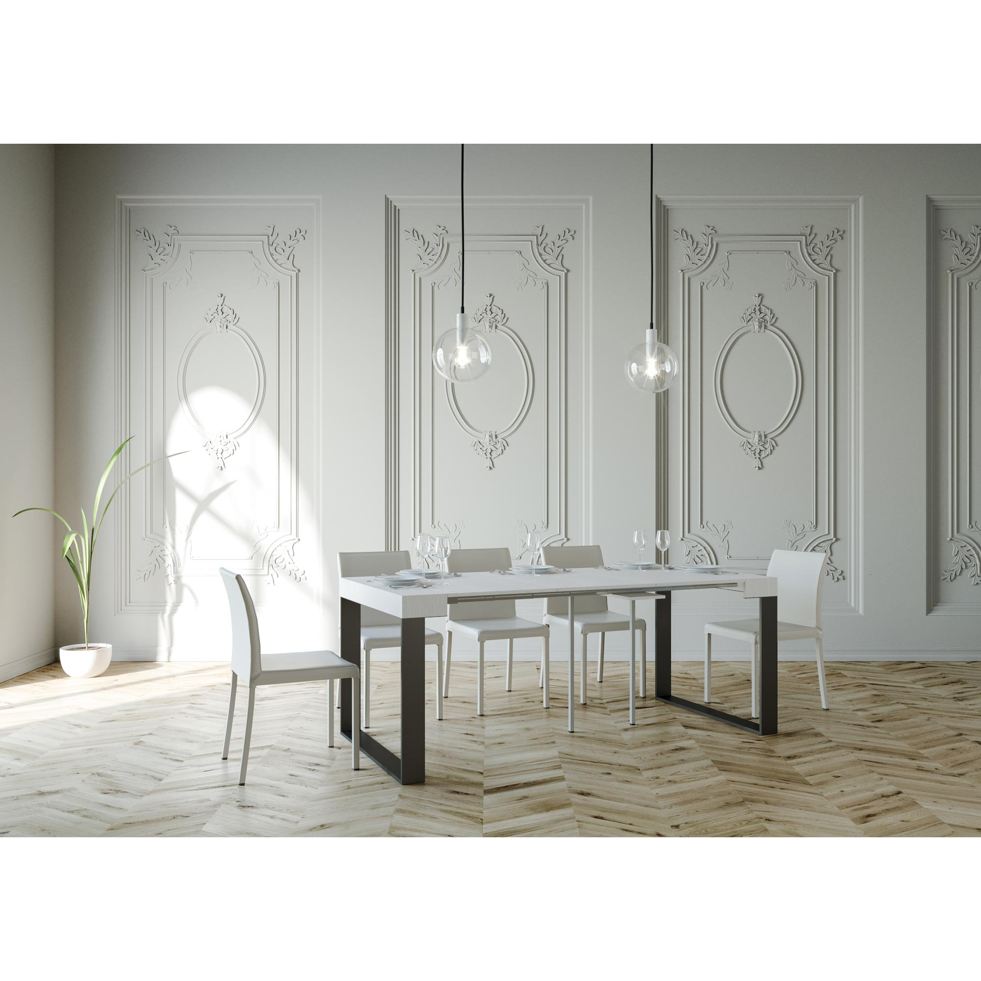 Console extensible 90x40/196 cm Elettra Small Frêne Blanc cadre Anthracite