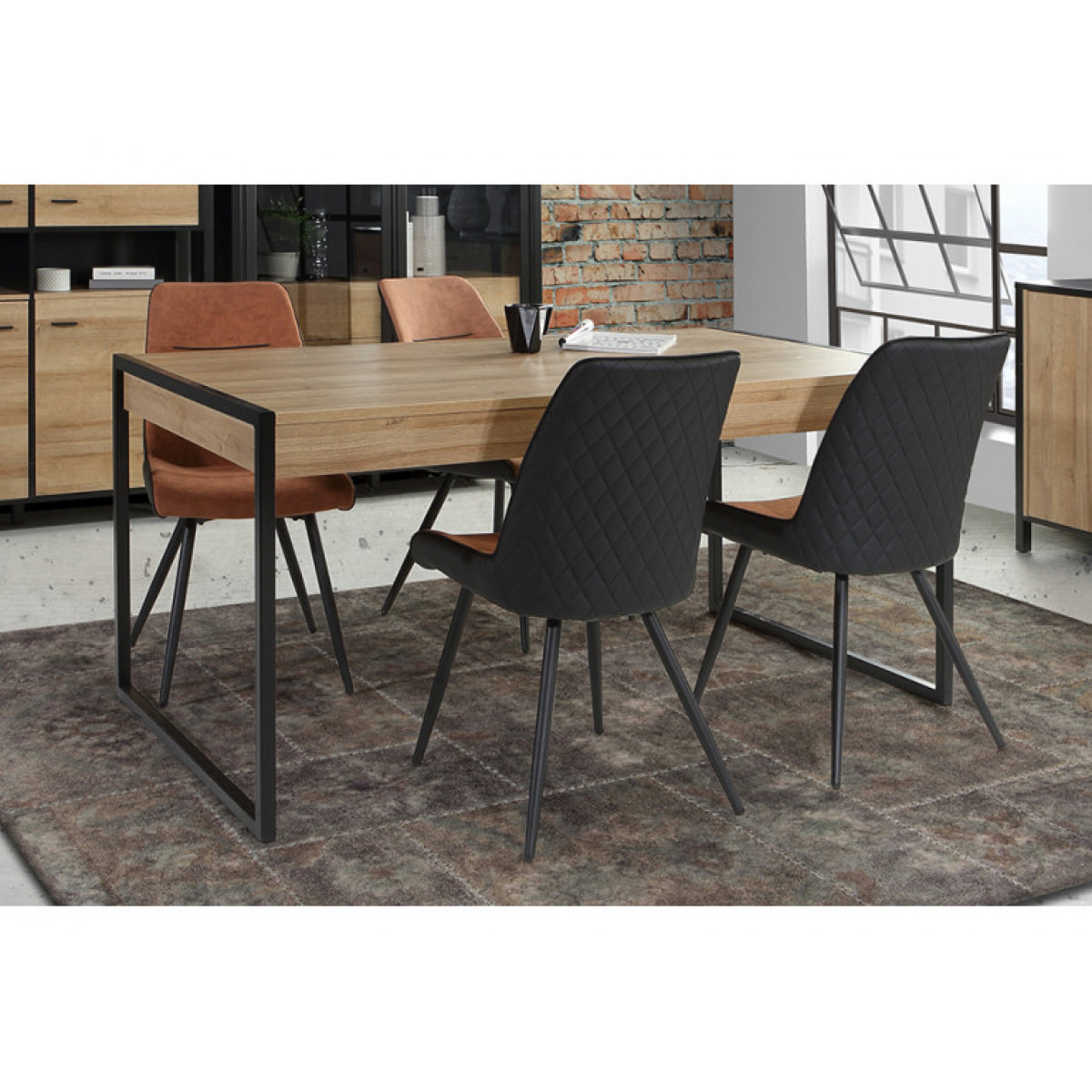 Table de repas avec tiroirs en bois effet chêne - MIAMI