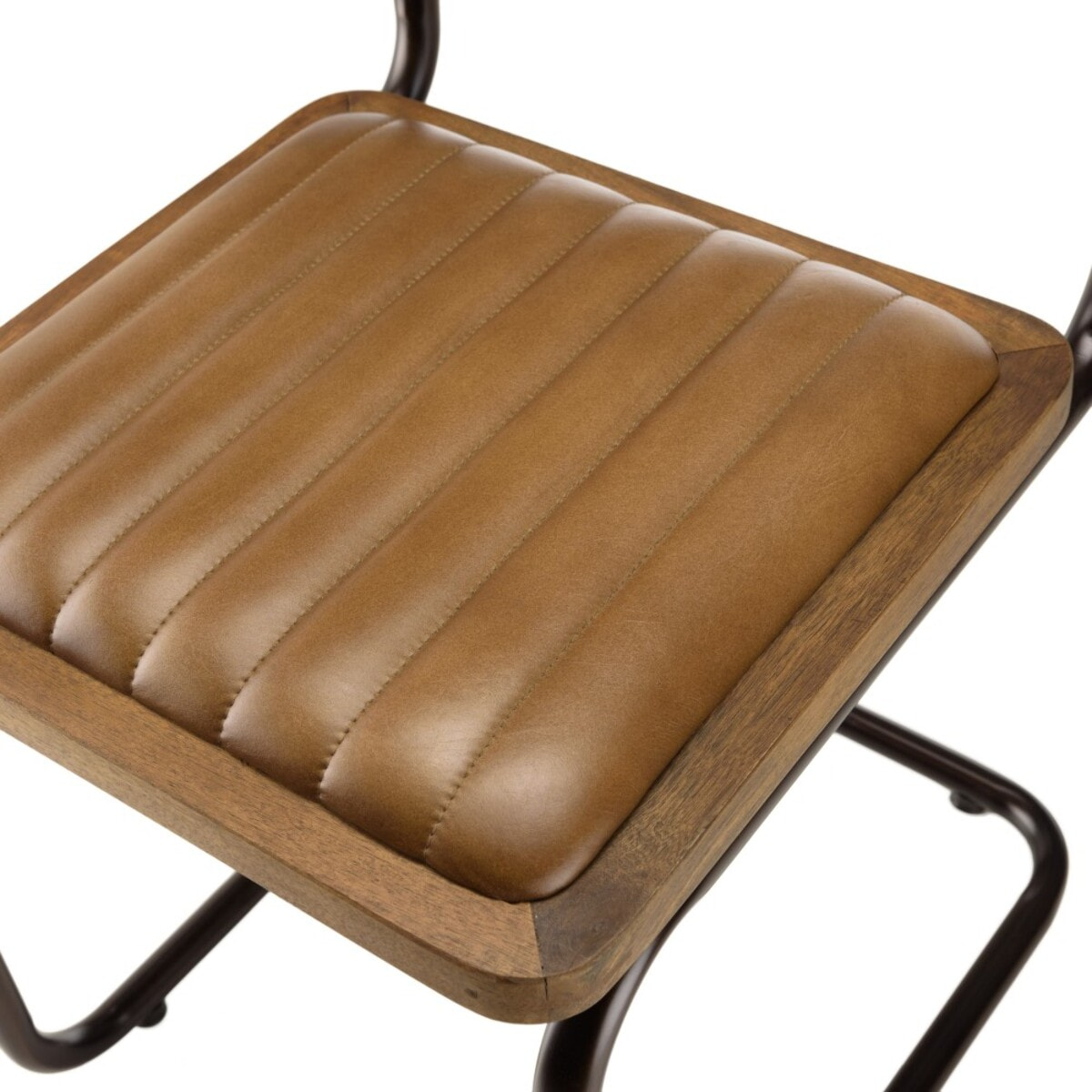 MARCEL - Lot de 2 chaises manguier assise matelassée cuir pieds rétro