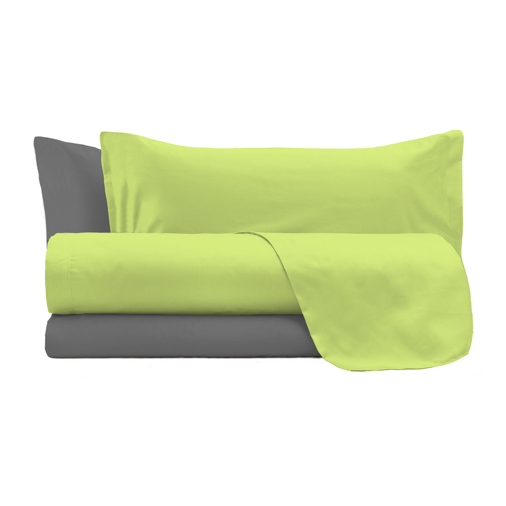 COMPLETO LETTO NATURAL COLOR, 100% Cotone, Made in Italy - VERDE ACIDO/FUMO