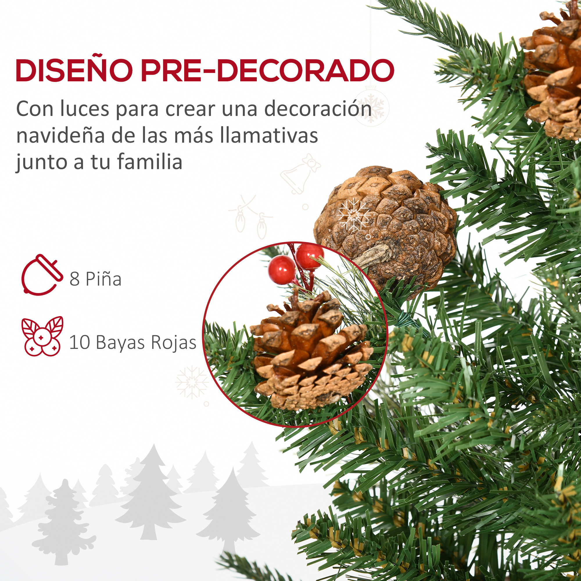 Juego de 2 Piezas de Árbol de Navidad Artificial 90 cm con Maceta Ignífugo con 110 Ramas 10 Bayas 8 Piñas y Hojas de PVC Decoración Navideña para Interiores Verde