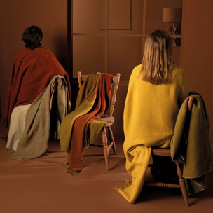 Plaid laine & autres fibres uni jaune marron Duetto mordore