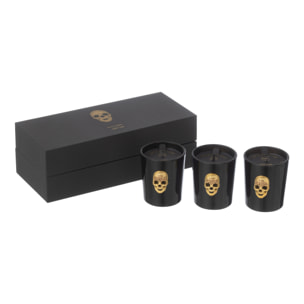 J-Line bougie parfumée Crâne Nuit Noire - Mysterious Palace - verre - noir - 16H - set de 3