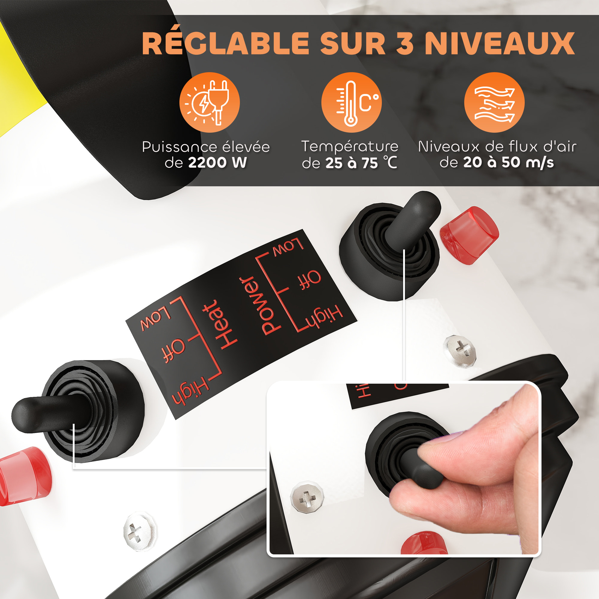 Séchoir pulseur chien professionnel 2200W 3 buses 3 températures réglables poignée blanc