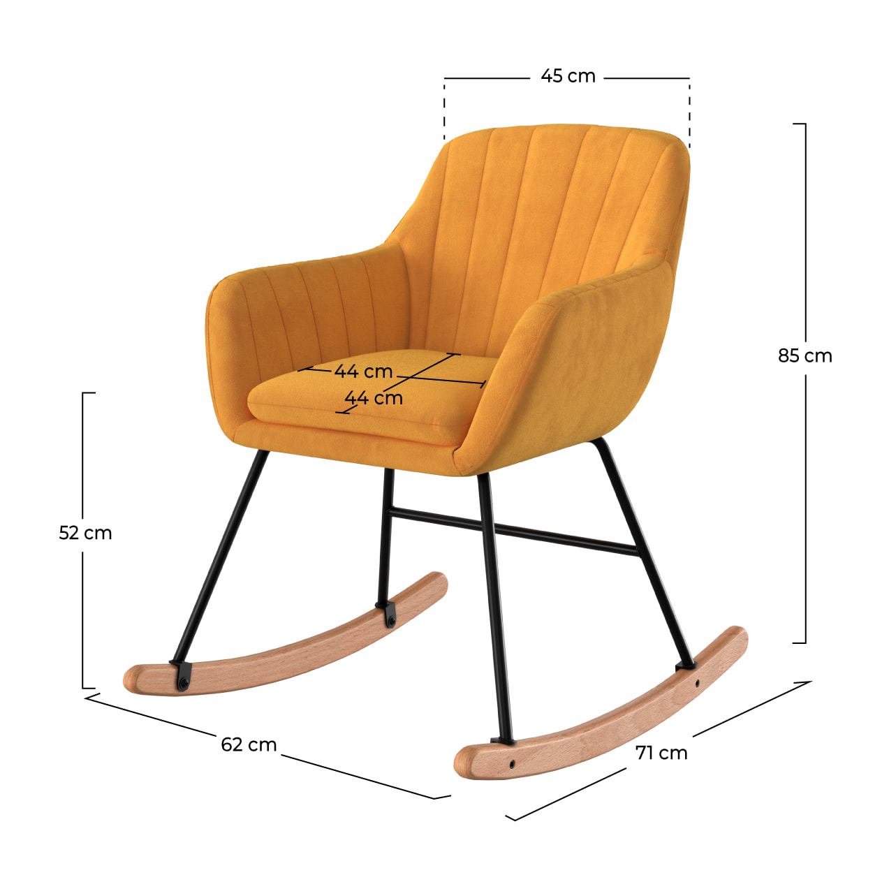 Rocking-chair en velours jaune - Isola