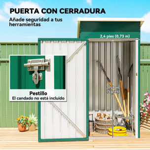 Caseta de Jardín Exterior 0,74 m², 107,5x91x185 cm, Cobertizo de Jardín Exterior Metálico con Techo Inclinado, Puerta con Cerradura y Ventilaciones para Almacenamiento de Herramientas, Verde