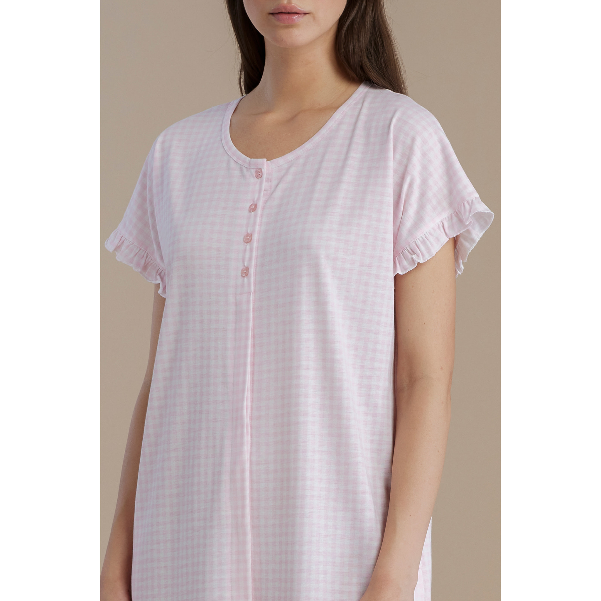 Camicia da notte donna in cotone con manica corta articolo vichy Noidinotte