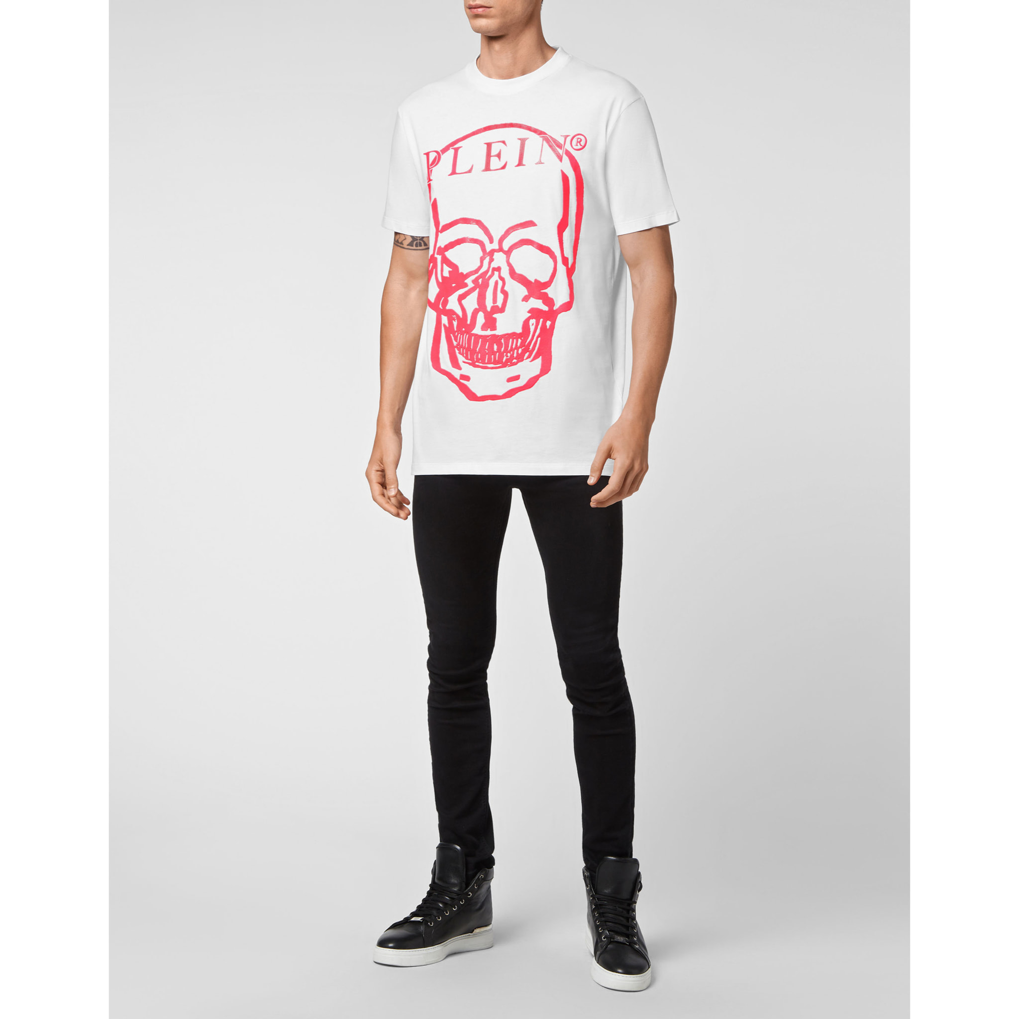 PHILIPP PLEIN T-Shirt Round Neck SKULL AND PLEIN