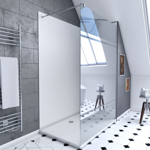Pack douche à l'Italienne 90x120 - Kit Panneaux muraux Blanc/Chrome + receveur + Paroi Miroir 8 mm