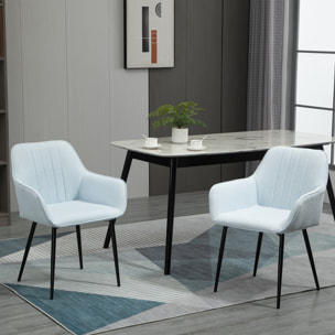 HOMCOM Juego de 2 Sillas de Comedor Decorativas Tapizadas en Lino Transpirable con Respaldo Ergonómico Reposabrazos y Patas de Metal 59,5x56,5x81 cm Azul