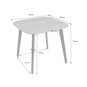 Table à manger carrée effet chêne pieds métal noir 4 places