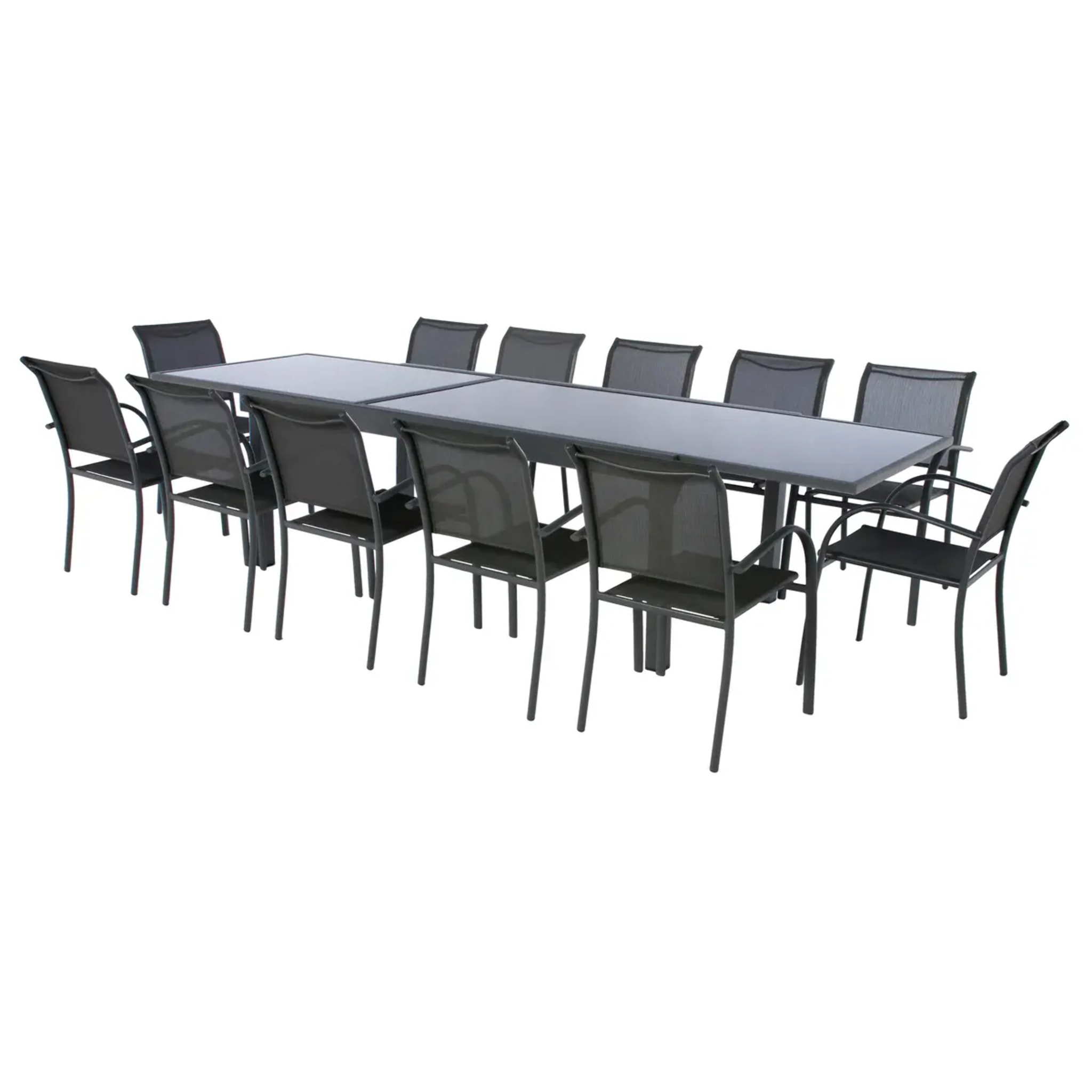 Table de jardin extensible "Piazza" anthracite & graphite 12 places en aluminium traité époxy