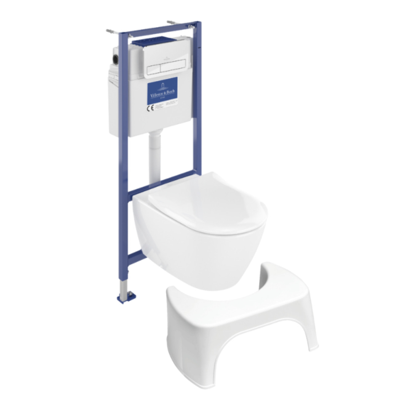 Pack WC sans bride Subway 2.0 abattant frein de chute + bâti-support sol et mur + plaque Chromé + Tabouret