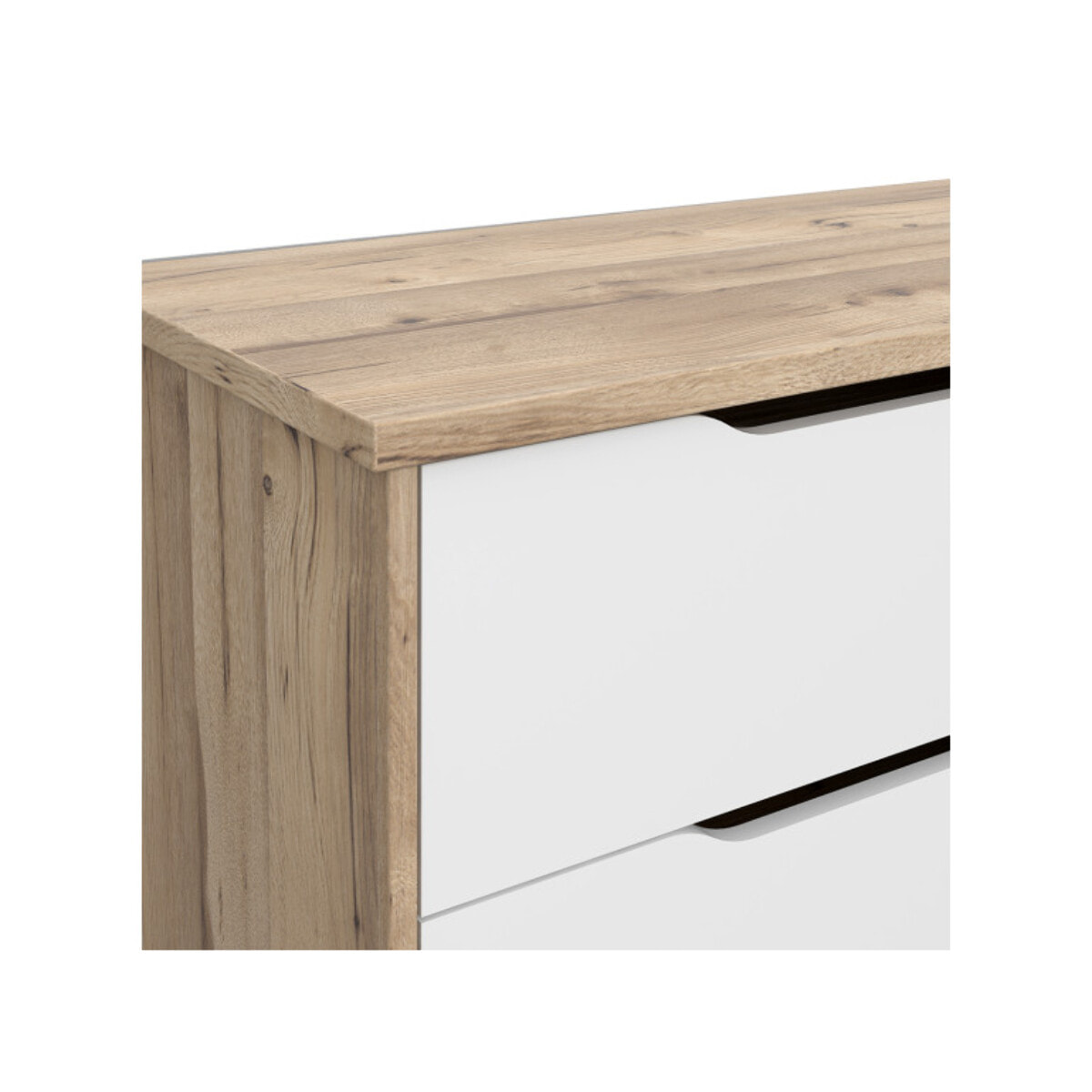 Commode 6 tiroirs effet bois chêne naturel et blanc mat - WANDA