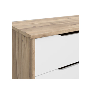 Commode 6 tiroirs effet bois chêne naturel et blanc mat - WANDA