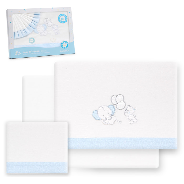 Triptico Cuna Franela Oso Elefante Globos Bco/Azul