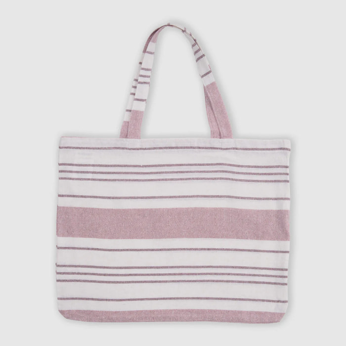 Pack bolso + toalla pareo algodón raya indra rosa