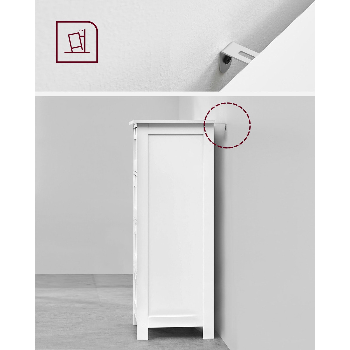 Mobiletto da Bagno Salvaspazio con 4 Cassetti in Legno Bianco