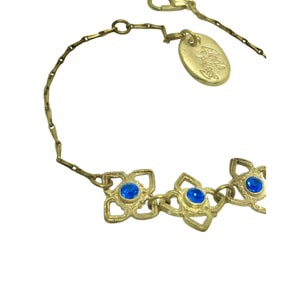 Pulsera Mismy dorado Tres flores y cristal SW color azul