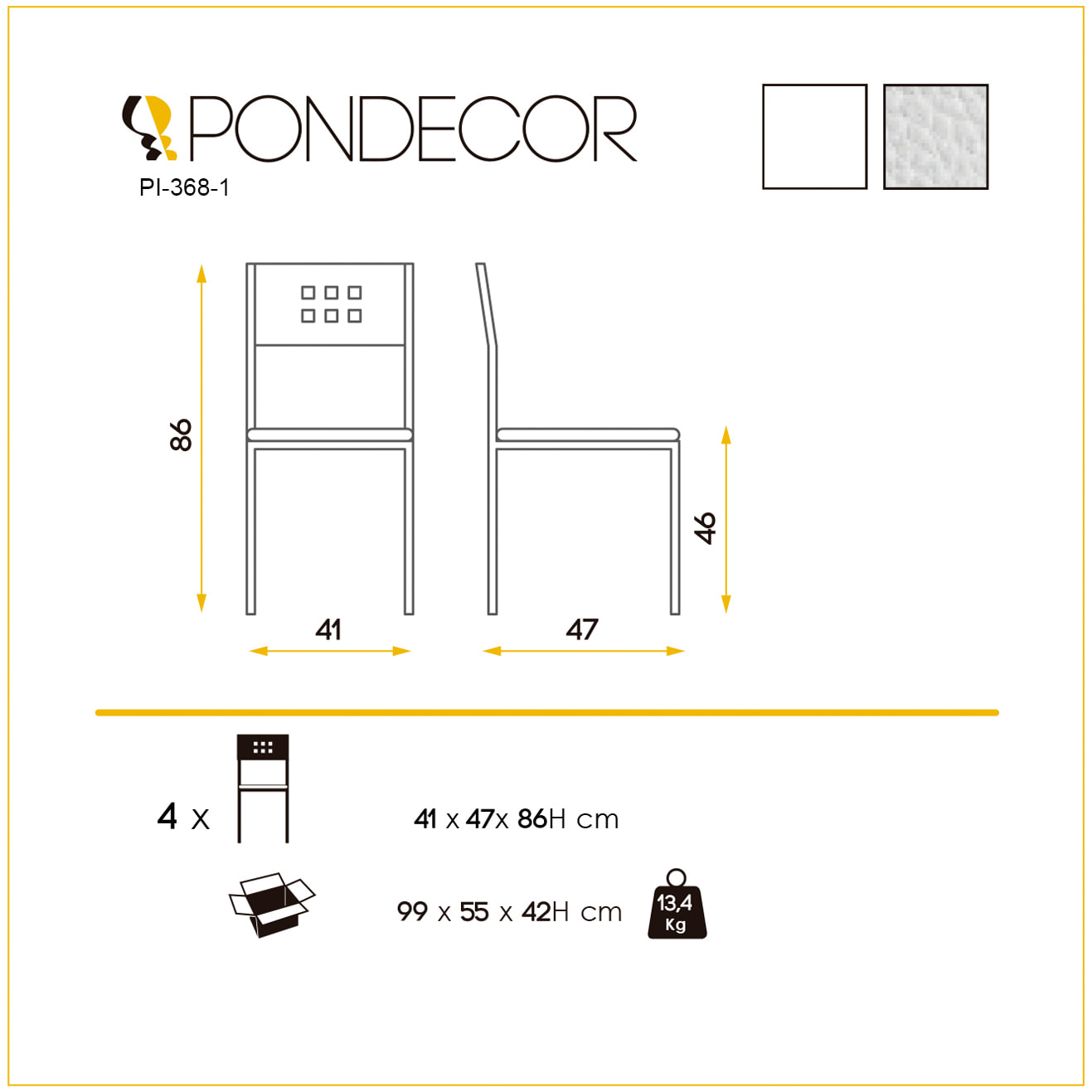 Set de 4 sillas – Polipiel lisa con diseño minimalista