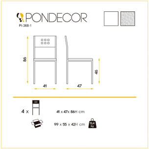 Set de 4 sillas – Polipiel lisa con diseño minimalista