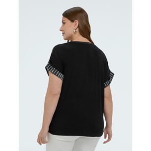 Fiorella Rubino - Camiseta bimaterial fantasía nudos - Negro