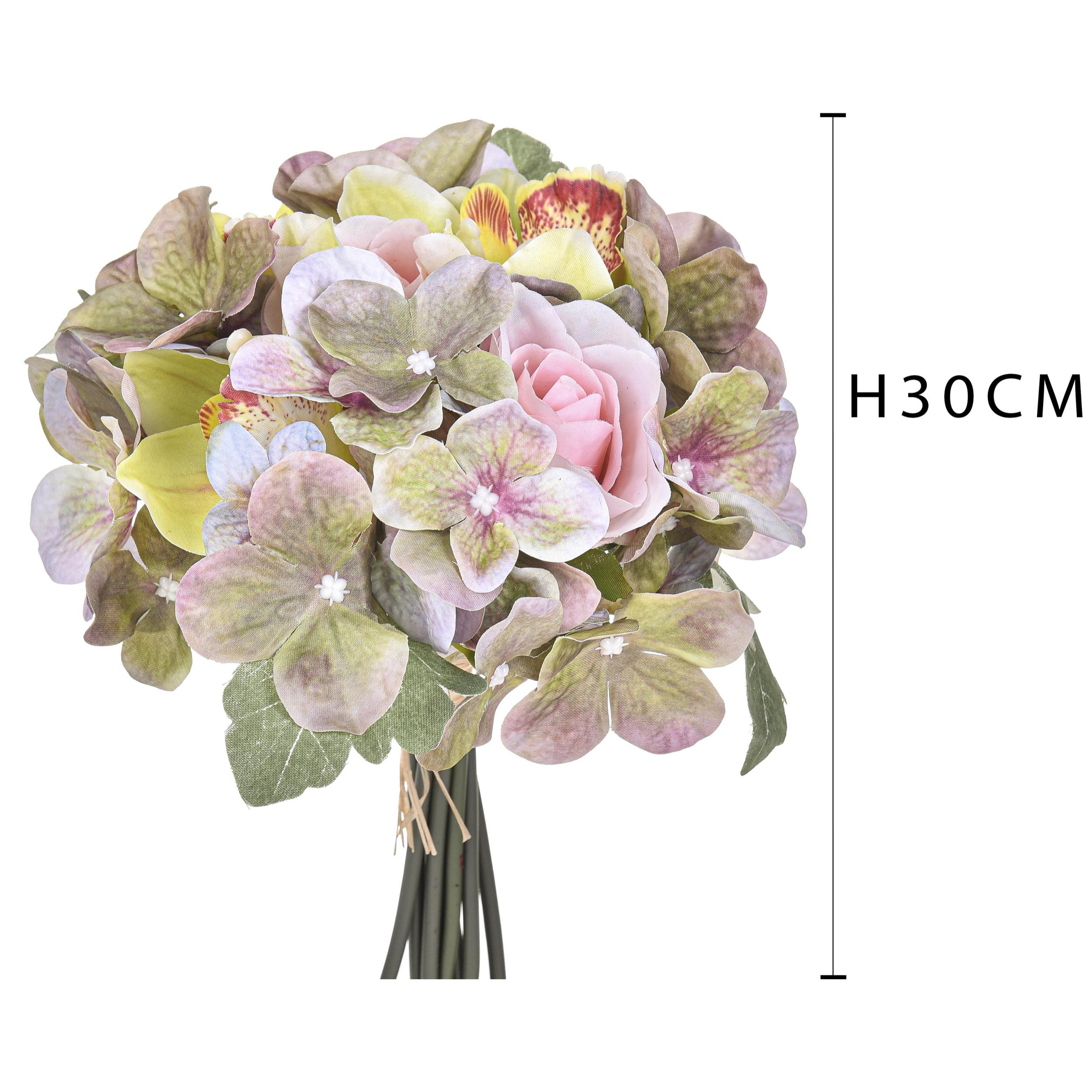 Bouquet Cymbidium. Altezza 30 Cm - Pezzi 4 - 25X30X25cm - Colore: Rosa - Bianchi Dino - Fiori Artificiali