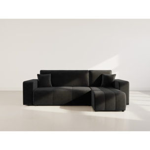 Nicole - canapé d'angle réversible 4 places convertible avec coffre en tissu - Gris Anthracite