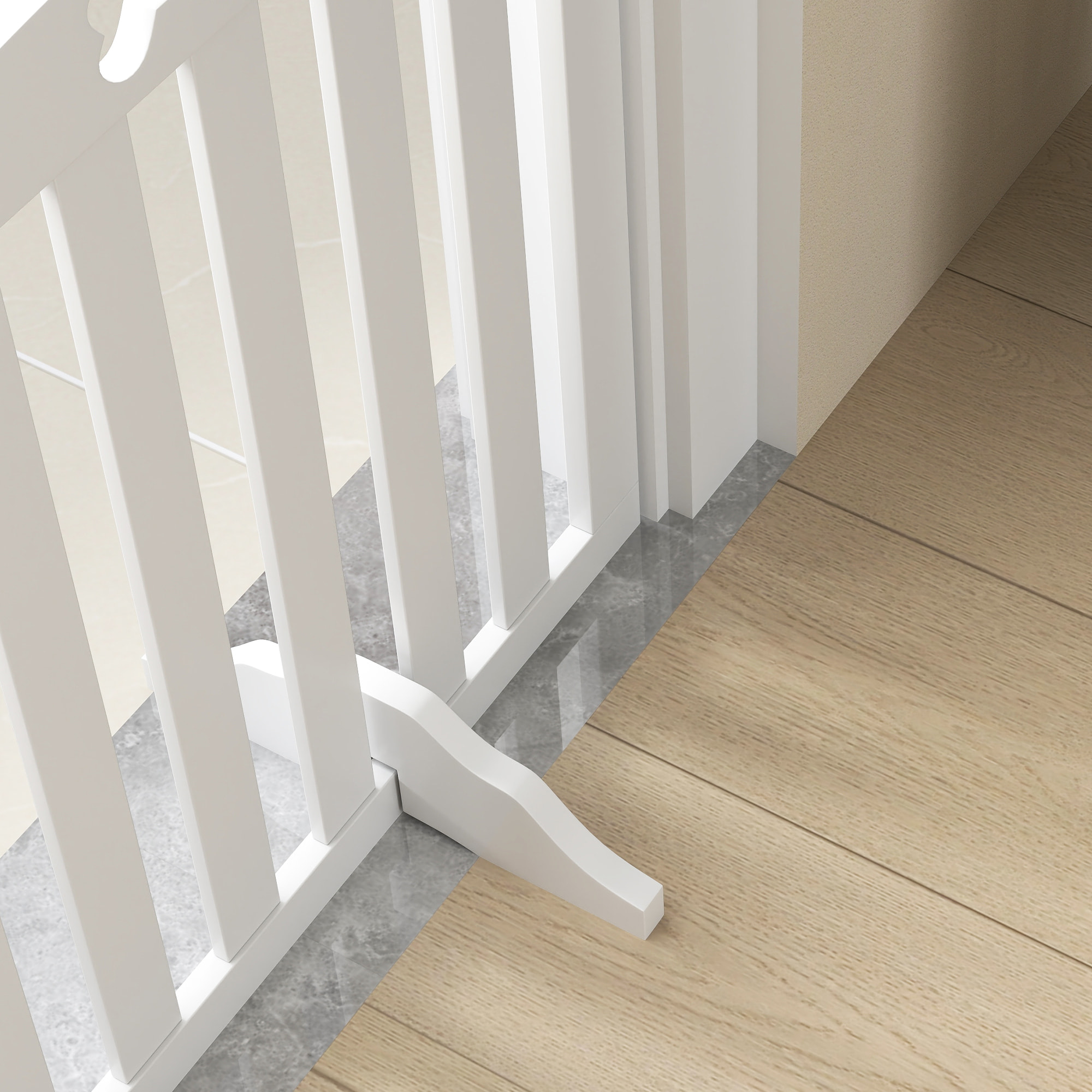 Barrière de sécurité chien pliable adaptable motif os - piètement support antidérapant - 207 x 30 x 61 cm - MDF blanc