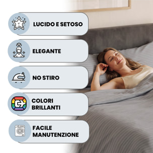 PARURE COPRIPIUMINO SATIN STRIPES, 100% Raso di Poliestere, Made in Italy, No Stiro - GRIGIO